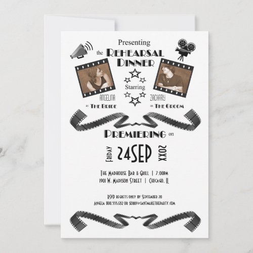 Contemporary Movie Fan Rehearsal Dinner Invitation