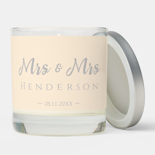 Contemporary Mrs & Mrs Neutral Cream & Gray Scented Candle (Lid)