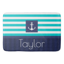 Contemporary Nautical Anchor Personalized Text Bath Mat