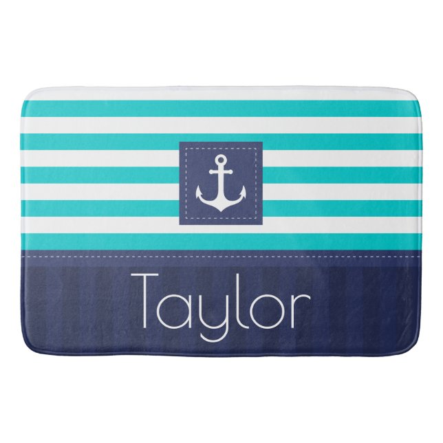 Contemporary Nautical Anchor Personalized Text Bath Mat (Front)