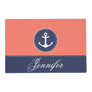 Contemporary Nautical Anchor Personalized Text Placemat