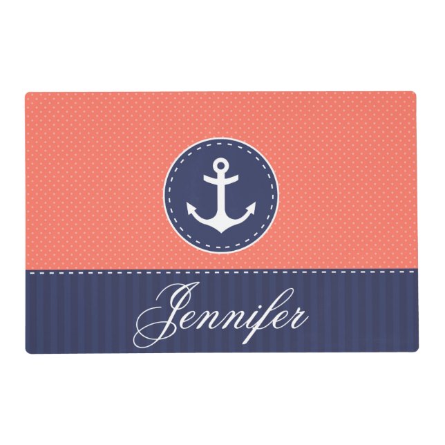 Contemporary Nautical Anchor Personalized Text Placemat (Front)