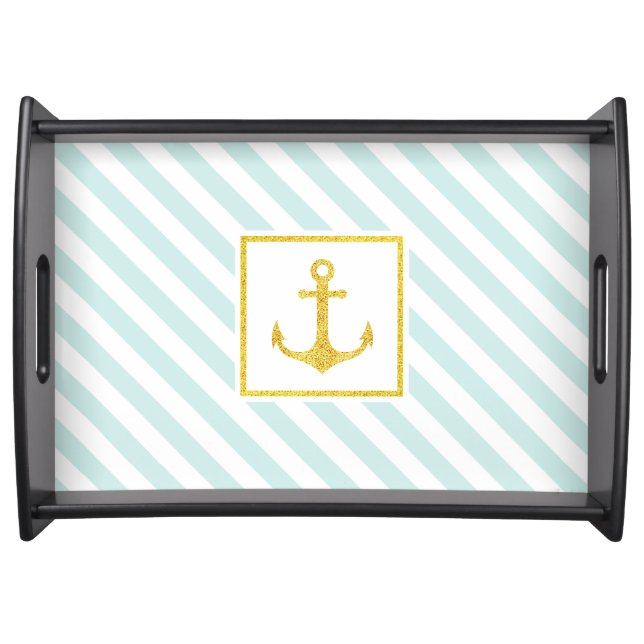 Contemporary Nautical Design Golden Anchor Serving Tray (Front)