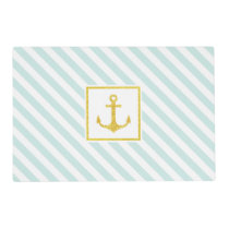 Contemporary Nautical Stripes Golden Anchor Placemat