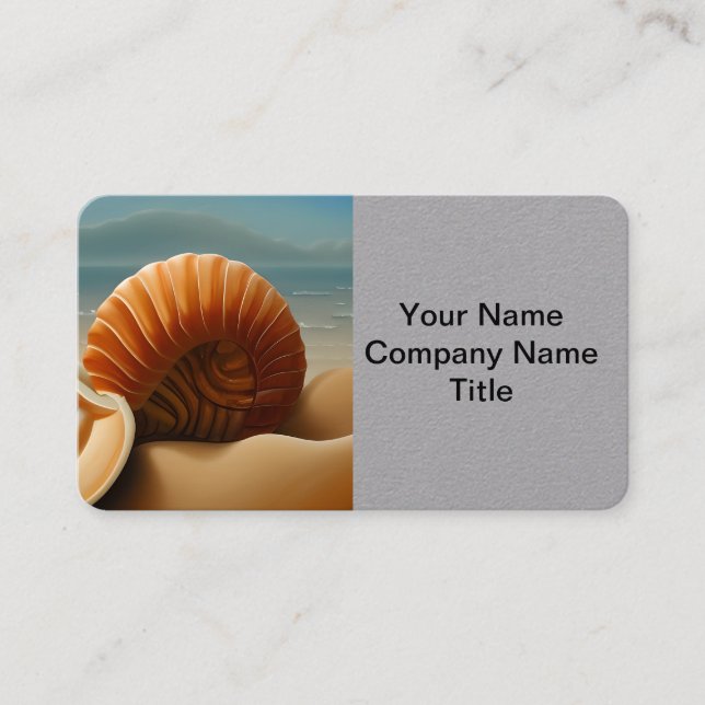 Contemporary Nautilus Shell on a Sandy Beach Tript Business Card (Front)