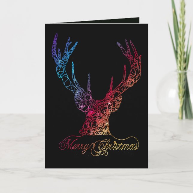 Contemporary Neon Reindeer Holiday Card (Front)
