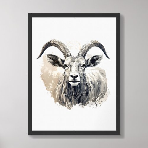 Contemporary Neutral earthy ibex forest animals  Framed Art