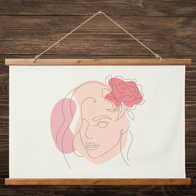 Contemporary Neutral Face and Floral Line Art Hanging Tapestry (Creator Uploaded)