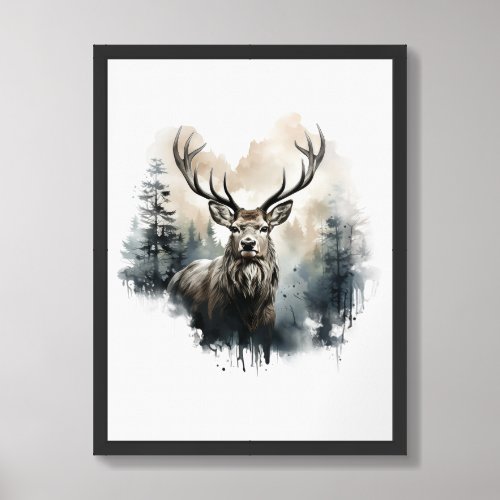 Contemporary Neutral sepia wild animals deer Framed Art