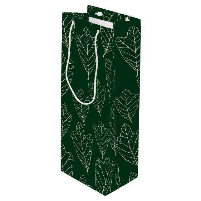 Contemporary Oak Leaves Pattern Wine Gift Bag (Front Angled)