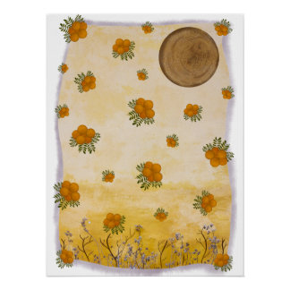 Contemporary Ocre Etereo Floral Lunar Art Poster