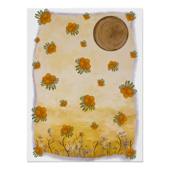 Contemporary Ocre Etereo Floral Lunar Art Poster (Front)