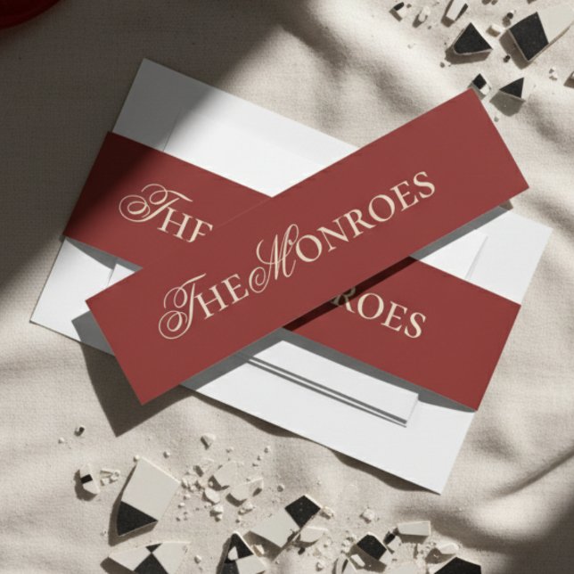 Contemporary Old Money Bold Red Wedding Invitation Belly Band (Bring your invitation suite together with this Old Money Bold Red Wedding Belly Band!)