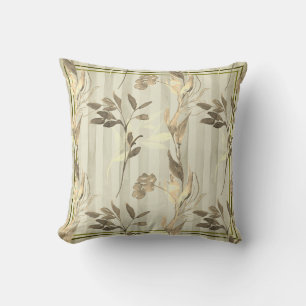 Contemporary Olive/Cream Stripes with Gold Leaf Throw Pillow