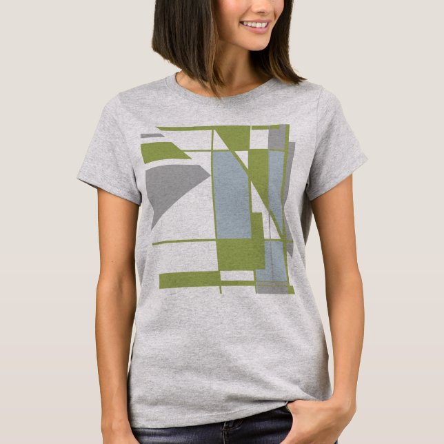 Contemporary Olive Gray Mosaic Geometric MCM Look T-Shirt (Front)