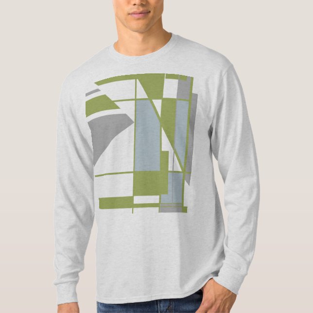 Contemporary Olive Gray Mosaic Geometric MCM Look T-Shirt (Front)