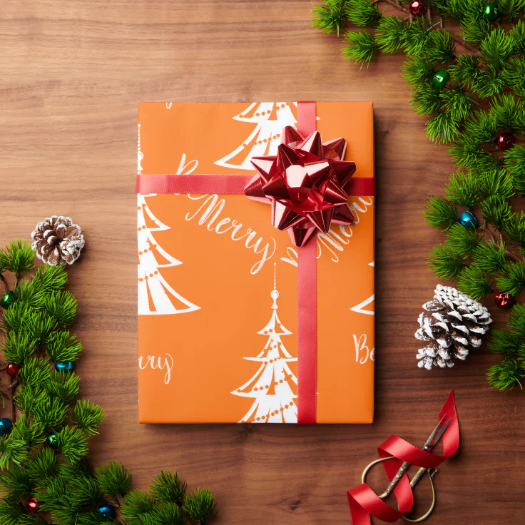 Orange Christmas Wrapping Paper 