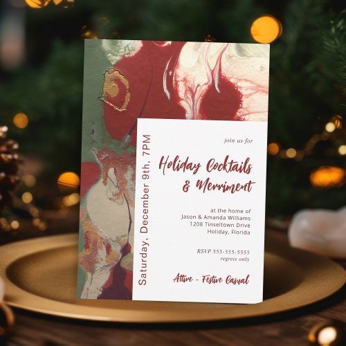 Contemporary Painted Abstract Holiday Party Invitation