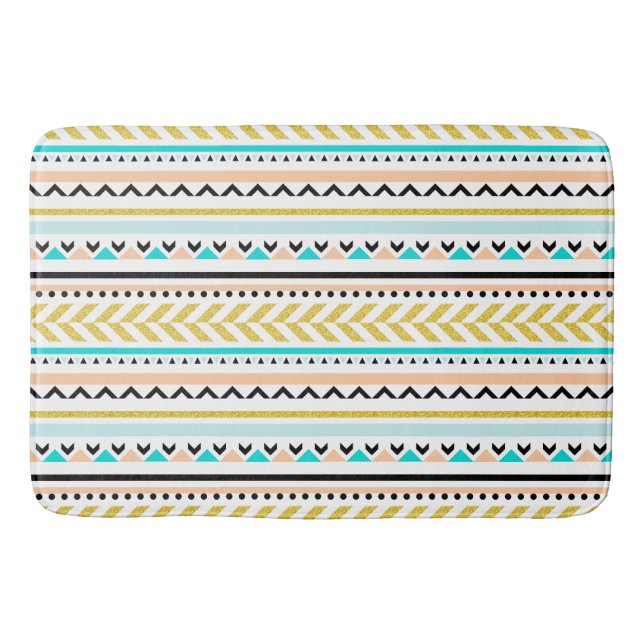 Contemporary Pastel Aztec Inspired Pattern Bath Mat (Front)