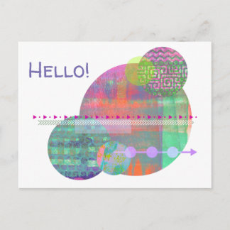 Contemporary Pastel Geometric Circles Hello Postcard