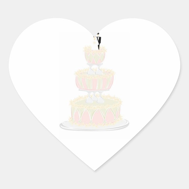 Contemporary Pastel Wedding Cake with Wine Glass P Heart Sticker (Front)