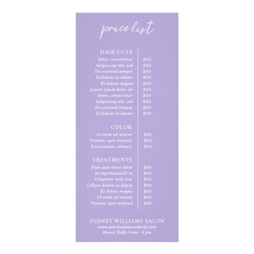 Contemporary Periwinkle Modern Price List Rack Card
