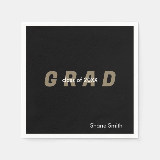  Contemporary Personalized Black Graduation Napkins (Front)