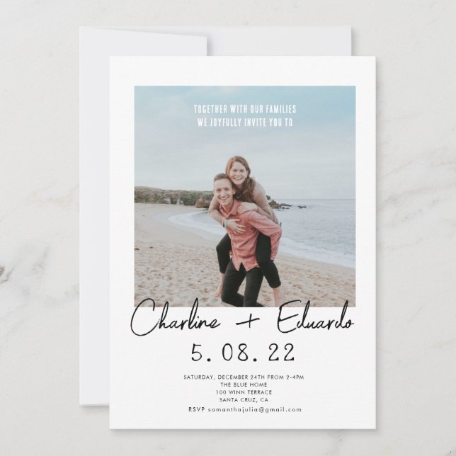 Contemporary Photo Hand lettering Wedding  Invitation (Front)