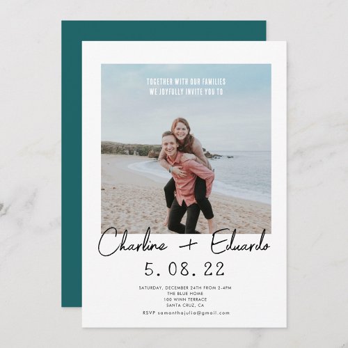 Contemporary Photo Hand lettering Wedding  Invitation