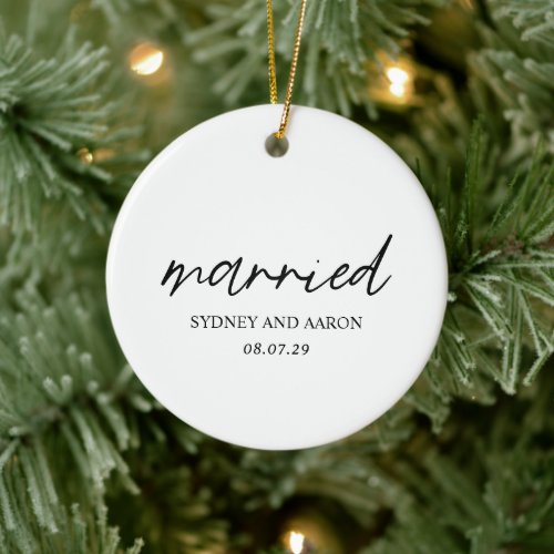 Contemporary Photo Modern First Christmas Married Ceramic Ornament