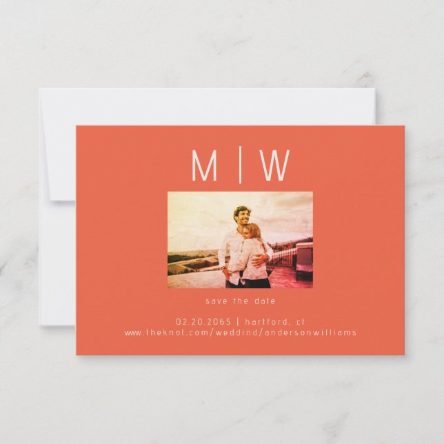 Contemporary Photo Tangerine Wedding Save the Date Thank You Card (Front)
