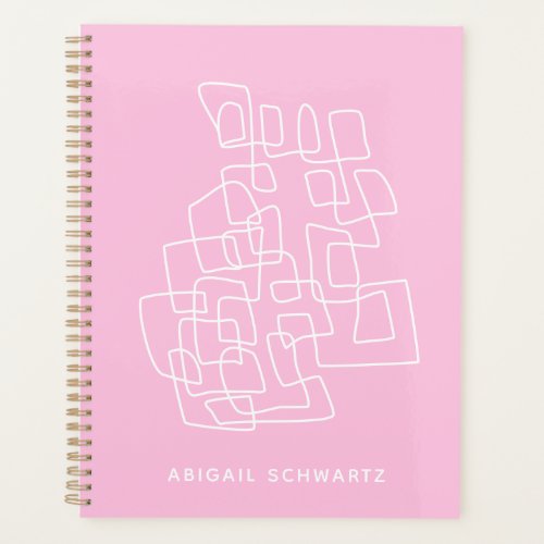 Contemporary Pink Abstract Line Art Personalized Planner