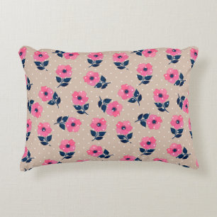 Contemporary Pink Beige Floral Pattern Decorative Pillow