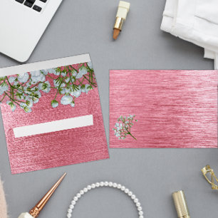 Contemporary Pink Metal and White Roses Wedding Envelope