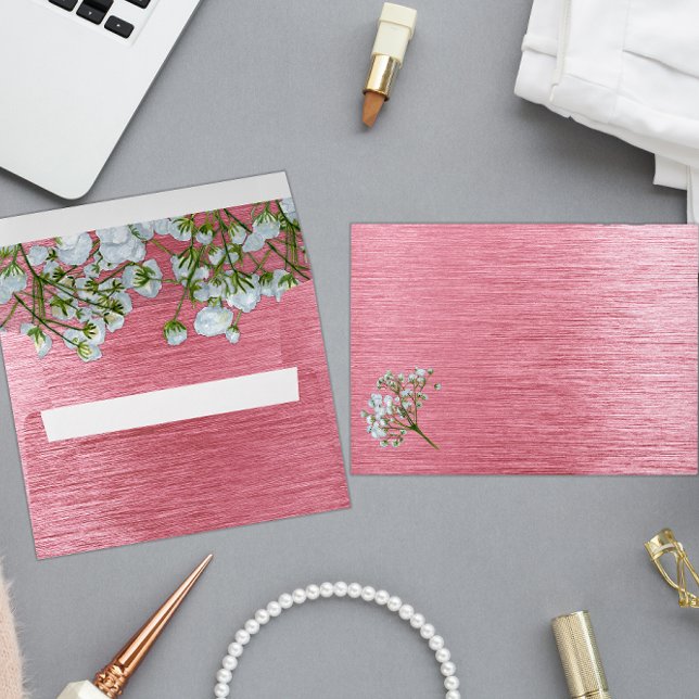 Contemporary Pink Metal and White Roses Wedding Envelope (Creator Uploaded)