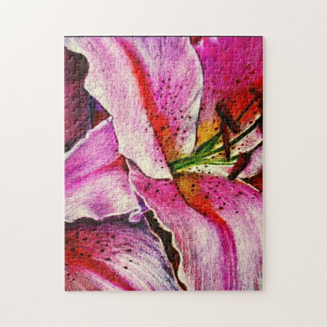 contemporary pink red and black modern flower jigsaw puzzle (Vertical)