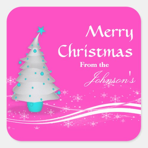 Contemporary Pink  White Christmas Tree Gift Tag
