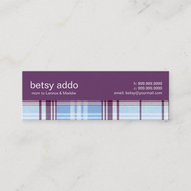 Contemporary Plaid Mommy Calling Card (Front)