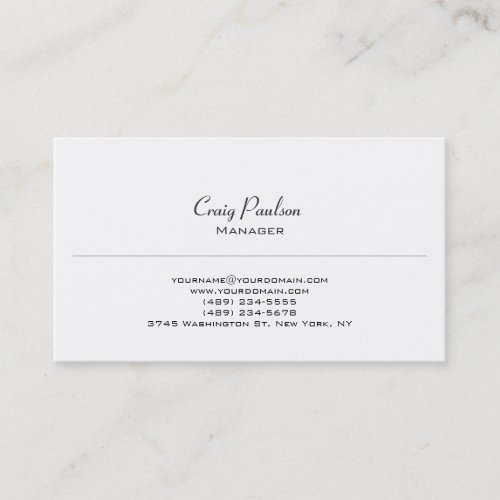 Contemporary Plain Classical White Business Card