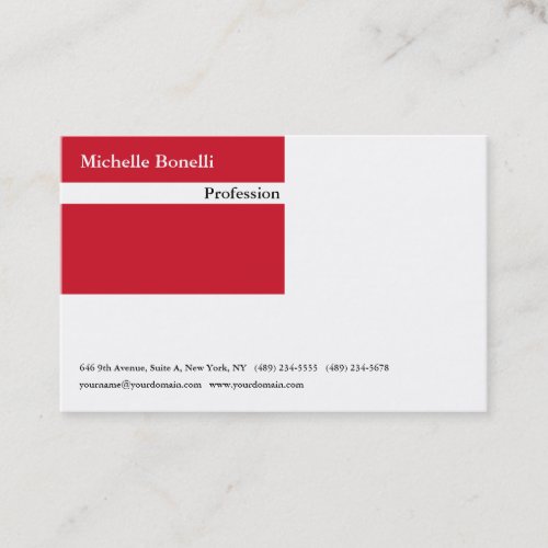 Contemporary Plain Red White Minimalist Modern Business Card