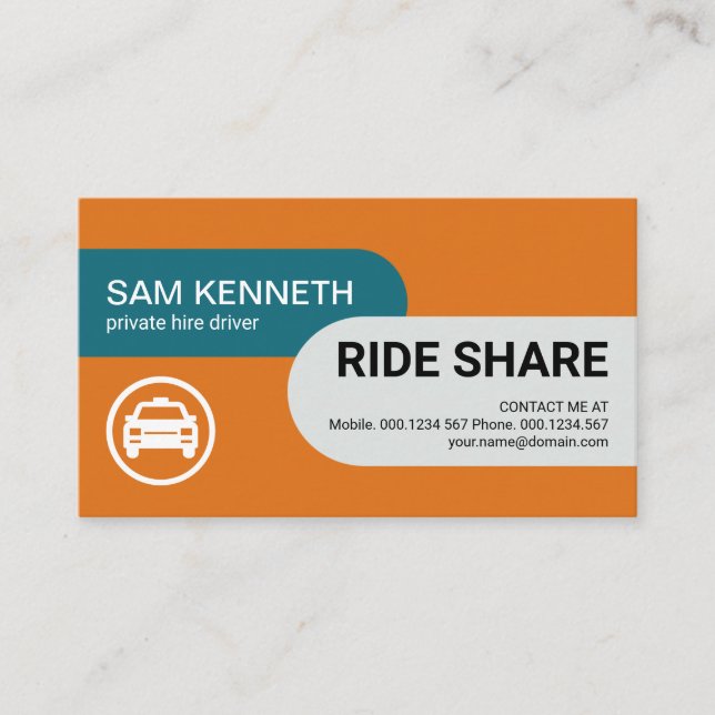 Contemporary Professional Round Column Ride Share Business Card (Front)