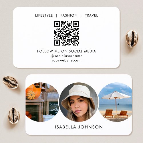Contemporary Profile Photos Custom QR Code White Business Card