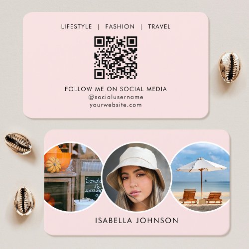 Contemporary Profile Photos QR Code Blush Pink Business Card