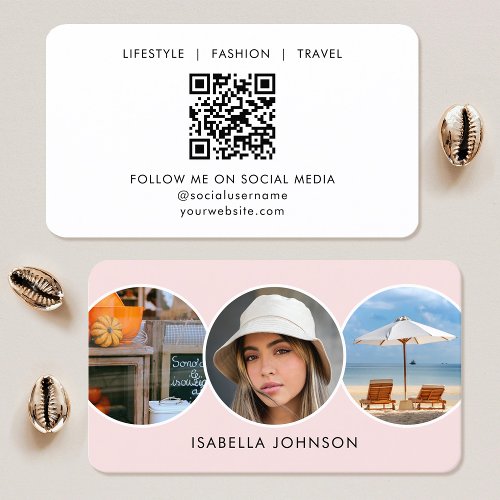 Contemporary Profile Photos QR Code Pink White Business Card