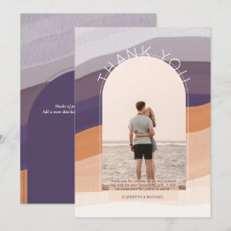 Contemporary Purple Orange Striped PHOTO THANK YOU Card