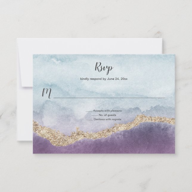 Contemporary Purple Turquoise and Gold Marble | RSVP Card (Front)