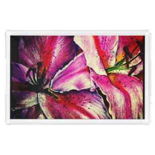 contemporary rainbow colored abstract flower acrylic tray