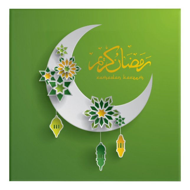 Contemporary Ramadan Crescent Moon and Lanterns Acrylic Print (Front)