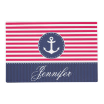 Contemporary  Red Blue Anchor Personalized Text Placemat