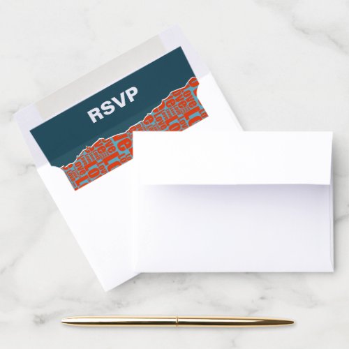 Contemporary Red Blue Love Typography Wedding RSVP Envelope Liner